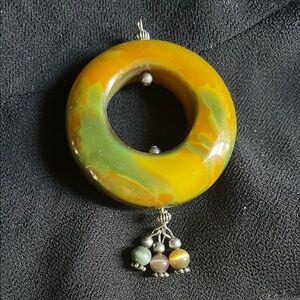 Large Agate Sterling Silver and Cats Eye Pendant